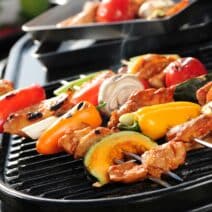 chicken and veg skewers on bbq