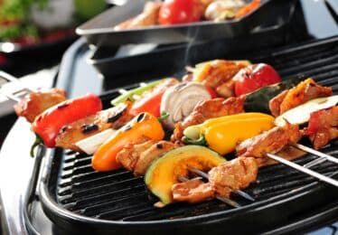 chicken and veg skewers on bbq