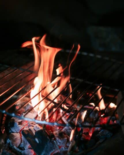 BBQ fire over grill